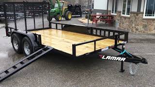 Lamar UT07 7x14 7000 Tandem Axle Utility Landscape Trailer Side ATV Ramps Rear Gate UT831623ATV [upl. by Dunseath]