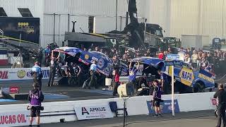 Starting line accident  2022 NHRA Winternationals nitro Funny car final Ron Capps vs Robert Hight [upl. by Innoj]