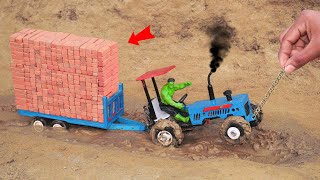 Diy mini tractor heavy trolley full bricks loaded stuck in mud science project sanocreator [upl. by Urania]