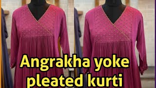 Angrakha yoke pleated kurti cutting and stitching  Stylish pleated kurti [upl. by Darrell761]