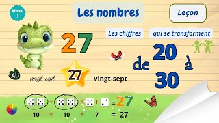 Leçon  Apprendre les nombres de 20 à 30  Niveau 3 avec Ali et une ritournelle mnémotechnique [upl. by Ahsenet]