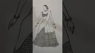 How to draw a girl with a beautiful lehenga easy drawing step by step shorts art drawing [upl. by Esorbma]