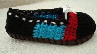 CROCHET BLACK ESPADRILLES STREET SHOES slipper how to [upl. by Kaliski]