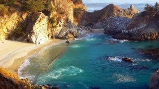 ♥♥ Relaxing 3 Hour Video of a Waterfall on an Ocean Beach at Sunset [upl. by Drahnreb]