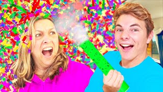 CONFETTI CANNON PRANK ON MY MOM GONE WRONG [upl. by Bernadina944]