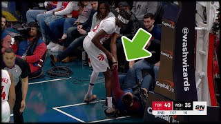 Chris Boucher helps up a struggling cameraman  RAPTORS vs WIZARDS [upl. by Dempsey217]