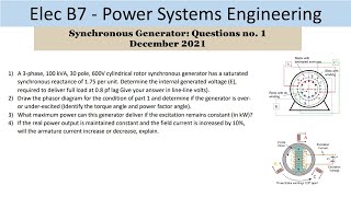 PEO solve examples ELEC B7 Synchronous Generator Question no 1 [upl. by Hanauq456]