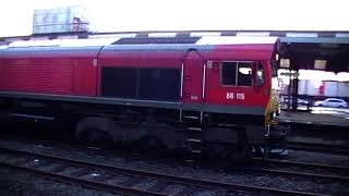 DB 66115 Diesel Locomotive departs Preston Lancashire 331030 arrives [upl. by Celina]