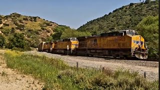 Railfanning UP 6423 manifest train WB with horn salute Corriganville Park Simi Valley California [upl. by Hartzke]