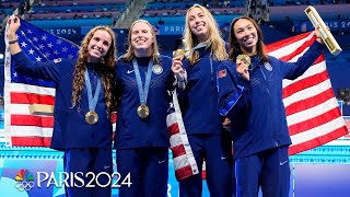 Team USA CLOSES swimming at the Paris Olympics with a worldrecord women’s 4x100 medley  NBC Sports [upl. by Neelyhtak]