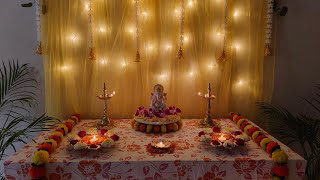 Ganesh Decoration Ideas at HomeSimple Ganapati Decoration ideasfestivalDecoration [upl. by Ahso465]