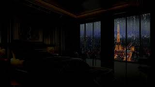 Rainy Paris Eiffel Tower Night View  Cozy Bedroom Ambiance 🌧️✨ [upl. by Amzu]