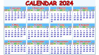 Calendar 2024 with Holidays  Kalendar 2024  Hindu festival with holidays 2024  Calendar 2024 [upl. by Antin]