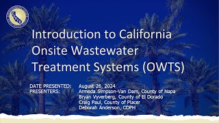 CCDEH OnSite Wastewater Treatment Systems OWTS Training 08262024 [upl. by Mark]