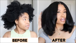 Natural Hair KINKY TO STRAIGHT ROUTINE full bodyone product [upl. by Ahsata]