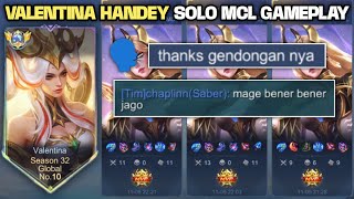 VALENTINA HANDEY SOLO MCL GAMEPLAY BUILD MORENO TERLALU OP BUAT MAIN DI SOLO  MOBILE LEGENDS [upl. by Htinnek862]