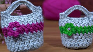 Woolen crochet bag making knitting easiest purse easy crochet project easy tunisian knitting [upl. by Schofield]