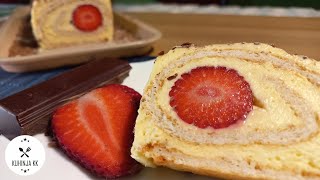 Mekani rolat sa pudingom i jagodama  Strawberry cake roll  KUHINJA KK [upl. by Nyliac732]