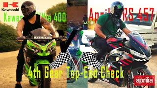 quotNinja 400 vs RS 457 ⚔️ 4th Gear Top Speed Clash 🔥BikeBattlequot Ninja400 ApriliaRS457RacingBikes [upl. by Thrift]