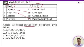 Lipase I Peptide bond2 Nuclease II Ester bond3 Protease III Glycosidic bond4 Amylase IV [upl. by Agbogla952]