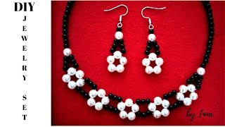 How to make elegant beaded necklace and earrings set [upl. by Sinnel]