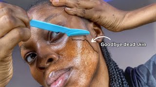 Shaving my face for the first time 😱  facial exfoliation  diy skincare at home [upl. by Venita322]