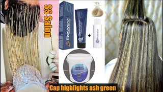 ash green cap highlights  Ash green highlights tutorialCap highlights  Cap Ash blonde highlights [upl. by Geraud]