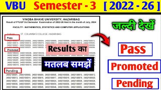 Semester 3 में Pass Promoted और Pending का मतलब।। vbu Semester 3 Results kaise check Kare।। [upl. by Stannwood252]