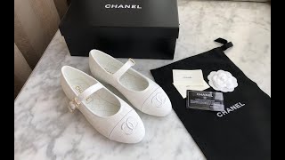 Chanel White Cotton Silk CC Ballet Flats Shoes Review [upl. by Engleman527]