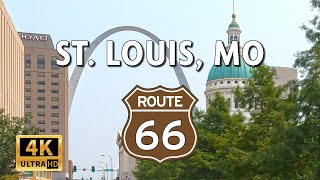 Driving downtown  St Louis Missouri USA  Route 66 — 4k Video With Live Street Sound [upl. by Eikcim]