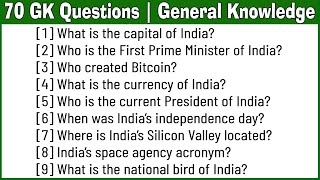 70 Easy GK Questions and Answers in English  General Knowledge  Current Affairs Questions [upl. by Lundquist661]