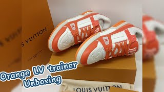 UNBOXING Louis vuitton trainer Sneakers orange 2024 [upl. by Kcirej]