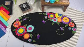 FLOWER POWER 135quot x 22quot Oval Wool Applique Mat by Grannys Legacy Patterns [upl. by Holli753]