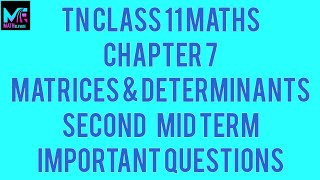 TN Class 11MathsMatrices amp DeterminantsSecond Mid TermImportant Questions [upl. by Squire]