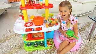 Roma and Diana Pretend Play Cooking Food Toys with Kitchen Play Set [upl. by Yeta]