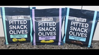 Utopia Pitted Snack Olives Green Olives with Chili amp ParsleyGarlic Kalamata Olives with Sea Salt [upl. by Reamonn]