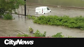 FROM THE SCENE Don Valley River floods section of DVP stranding drivers [upl. by Adnolor]