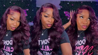 DETAILED MELTED DARK PURPLE SIDE PART WIG INSTALL TUTORIAL  LAYERS amp BALD CAP METHOD FT MEGALOOK [upl. by Wunder389]