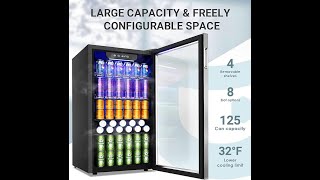 EUHOMY Beverage Refrigerator and Cooler 126 Can Mini fridge with Glass Door Small Refrigerator [upl. by Eisaj880]