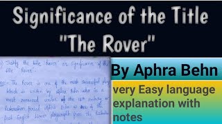 Significance of the Title quotThe Roverquot by Aphra Behn [upl. by Udella]