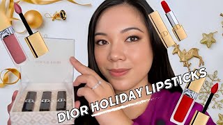 DIOR LIPSTICK SWATCHES Dior Holiday 2024 Rouge Dior Holiday Gift Set and Dior Sequin Lipsticks [upl. by Garry]