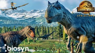 Biosyn sanctuary  Big rockquotAllosaurus and Demon Carnotaurus in The valley jurassic world evolution [upl. by Anoed84]