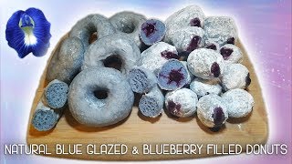 Natural Blue Glazed And Blueberry Filled Donuts  Butterfly Pea Flower Tea Recipe [upl. by Herm603]