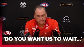 Longmire BRUTALLY forced to listen to Lions party 😬 I Sydney Swans Grand Final Press Conference [upl. by Nylave]