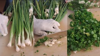 ASMR 😱 Cutting of Hara Pyaaz Green Onions Scallions vegetable trending viral satisfying fyp [upl. by Nicholas928]