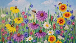 Wildflowers Acrylic Painting Tutorial LIVE Beginner Step by Step Flowers [upl. by Kirsch]