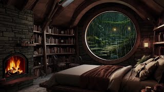 RAIN Hobbit World  💤 Sleep Well in a Cozy Hobbit Bedroom  Calm Rain amp Fire Crackling [upl. by Suaeddaht213]