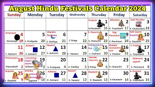 August Hindu Festivals Calendar 2024  2024 Calendar augustcalendar 2024 calendarfestivals2024 [upl. by Eira]