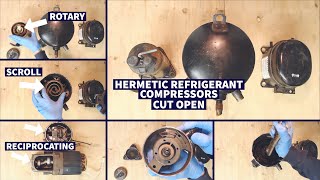 Scroll Reciprocating Rotary Hermetic Refrigerant Compressors Cut Open [upl. by Davey]