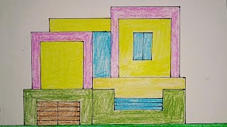 House Drawing and painting easy step by step akash art [upl. by Nosyaj209]